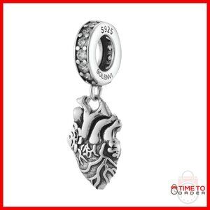 Sterling Silver Heart Charm Bead for Bracelets & Necklaces